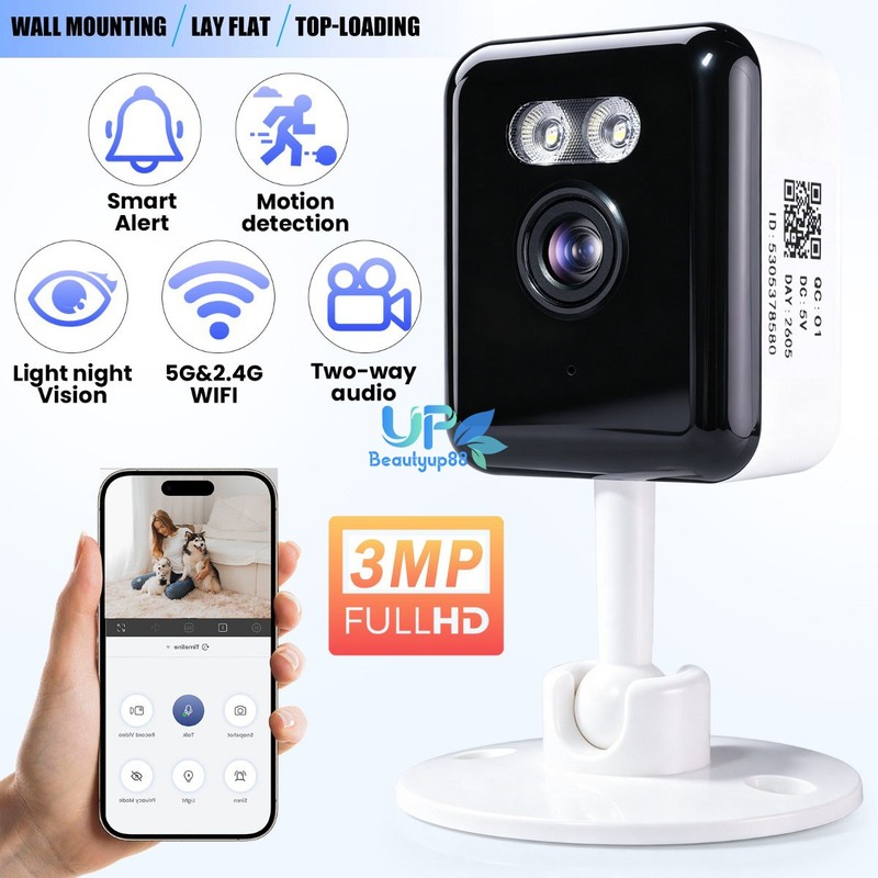 Wireless WiFi Security Camera Smart 360° PTZ 2-Way Audio Color Night Vision 3MP