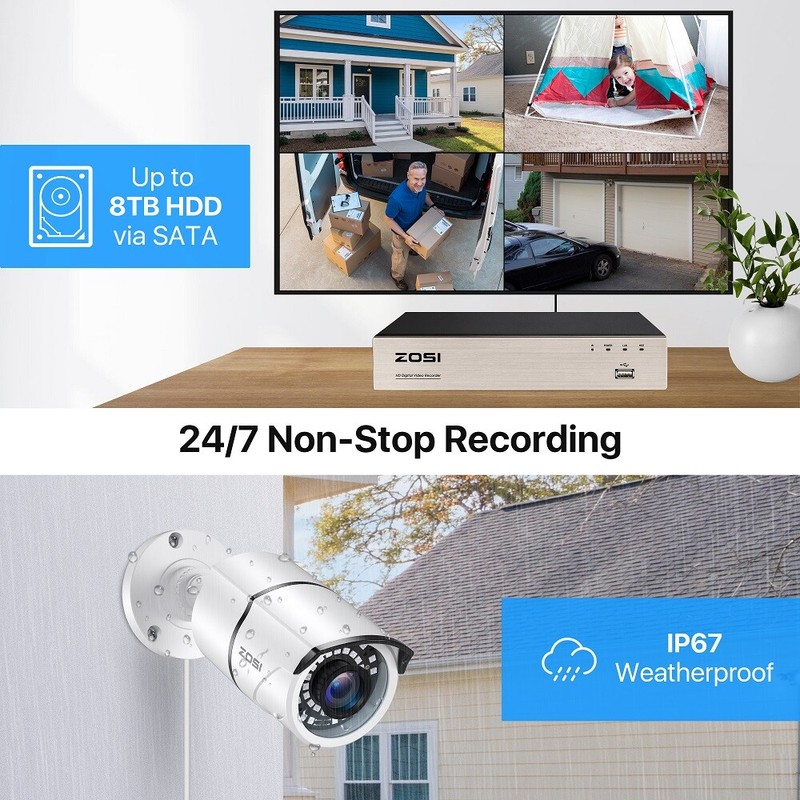 ZOSI H.265+ Outdoor Security Camera System 1080p 8CH 5MP Lite DVR 2TB for Home gallery