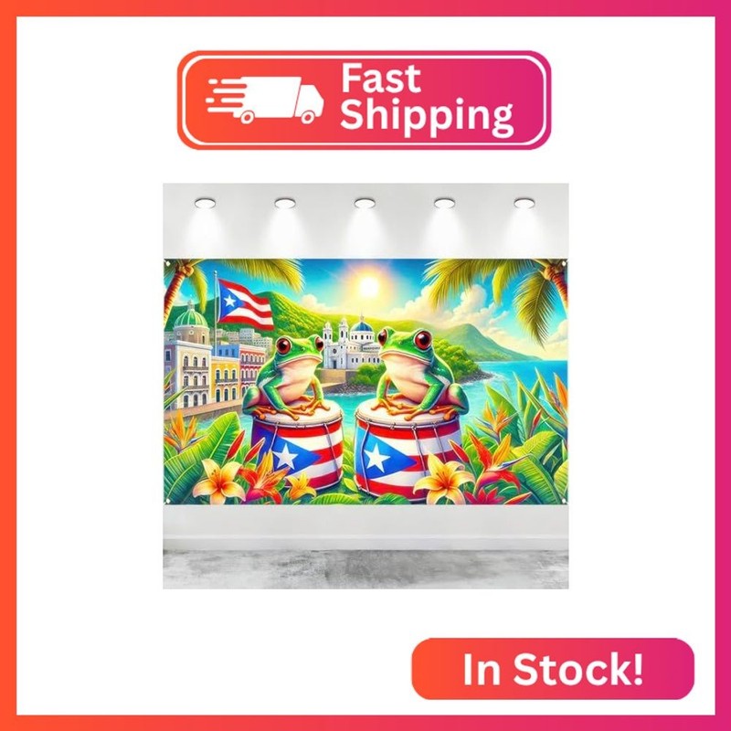 BlissYard Puerto Rico Banner 71 x 43 Inches Tropical Frog Drum Flag Backdrop Pue