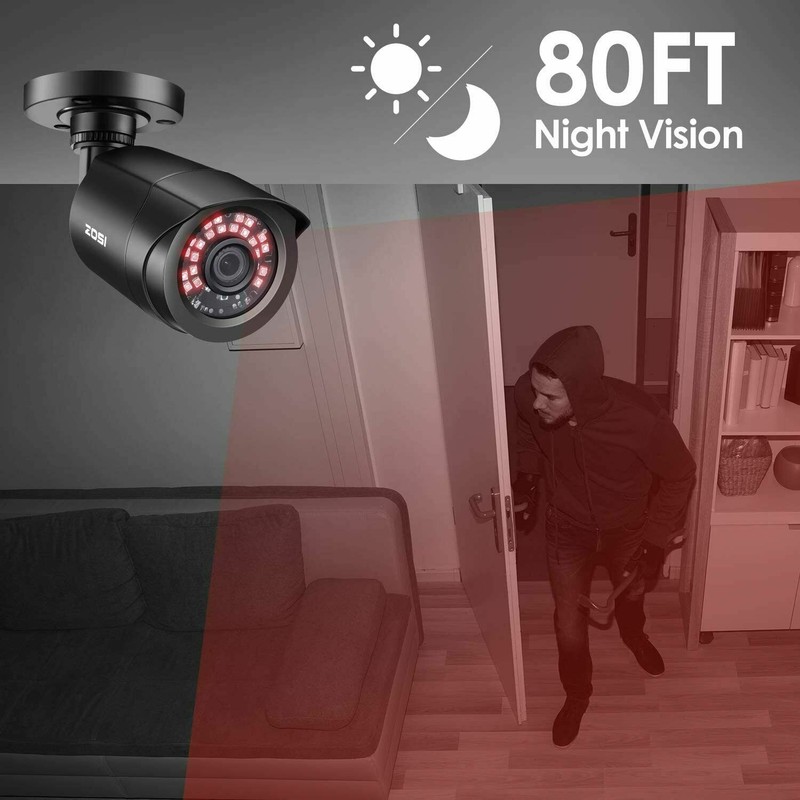 ZOSI 4PK 1080p TVI Security Cameras Outdoor 80ft Night Vision for Home CCTV Kit gallery