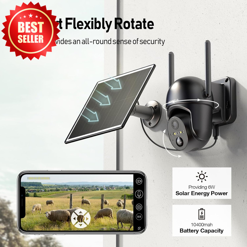 4G LTE Cellular Solar Security Camera Outdoor Wireless 360° 2K Night Vision US gallery