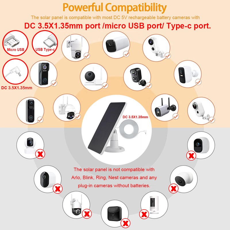 4W Universal Solar Panel for Ring Stick Up Spotlight Camera Battery 10ft Cable gallery
