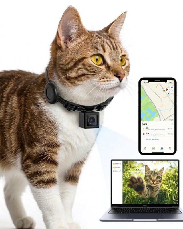 PaxsreeKam Cat Camera Collar with Tracker Tag, 1080P HD Pet POV Action Cam, N…