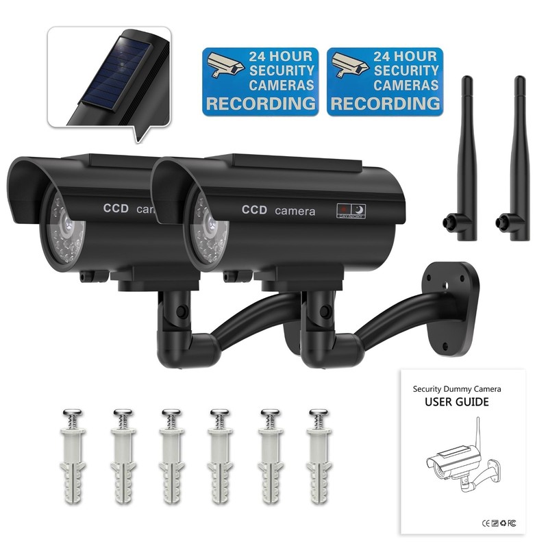 Solar Powered Fake Security Cameras 2 Pack - Realistic Dummy Cam, Weatherproof, gallery