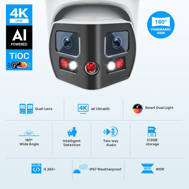 VIKYLIN Color+IR 180VIEW POE 8MP 4K IP Camera viewer light Audio Alarm ONVIF Lot gallery