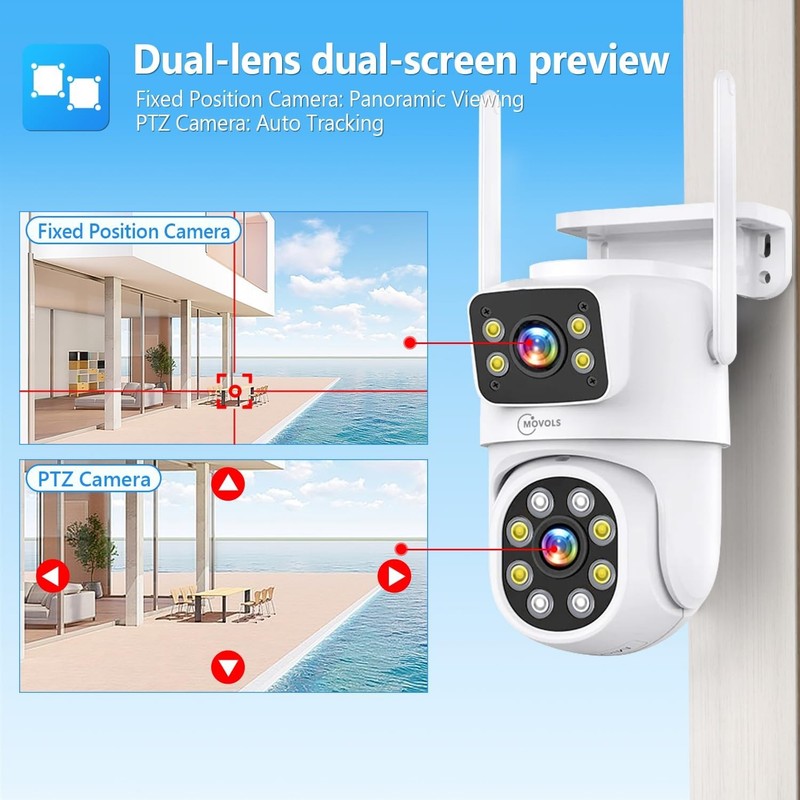 Wireless Security Camera Wifi 4MP Dual Lens Camera,2K HD PTZ Dome Camera gallery