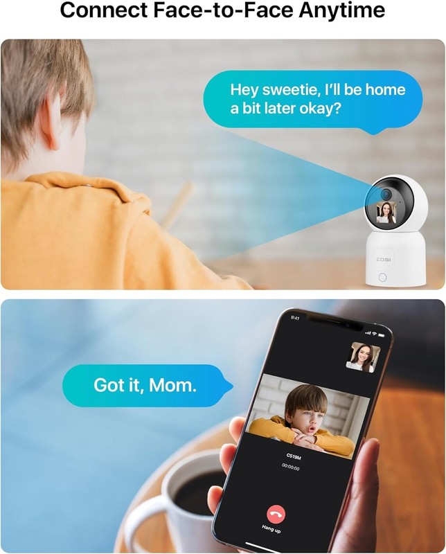 ZOSI 4MP WiFi Security Camera C519M 2 Way Video Human Detect 360° Baby Monitor gallery