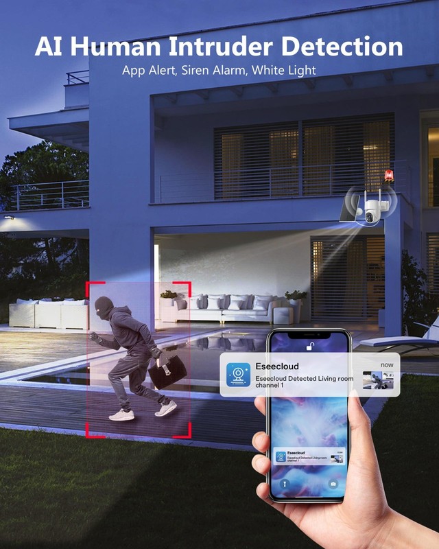 2 Pack 5G Wireless Solar Security Cameras Outdoor, 2K Color Night Vision, PTZ, 2 gallery