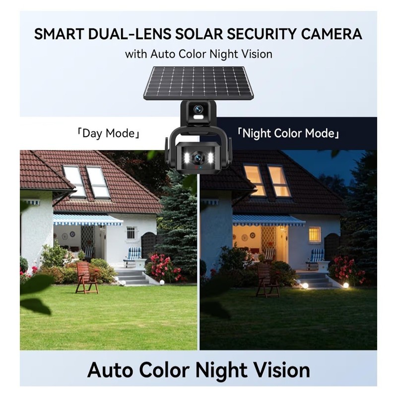 4G LTE Solar Security Camera Outdoor, Dual Lens 4K 8MP Wireless Camera with Dual gallery