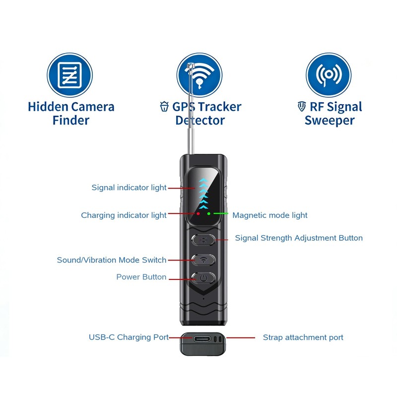 Detector for Cameras, GPS Trackers & Bugs | Highly Sensitive & Adjustable RF ... gallery