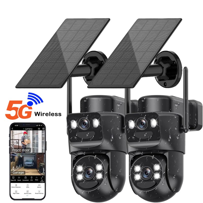 2PCS WIFI Solar PTZ Security Camera 4MP 5G Audio Dual Lens Wireless Color IR