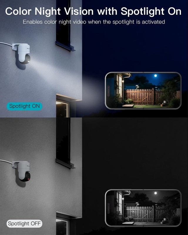 VIMTAG Pan/Tilt Outdoor Security Camera, 2.5K 4MP WiFi Home CCTV Camera, 360° gallery