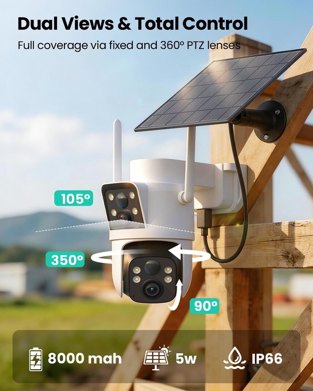 4G LTE Wireless Outdoor Security Camera, 2K Color Night Vision, PTZ, Dual Lens, gallery