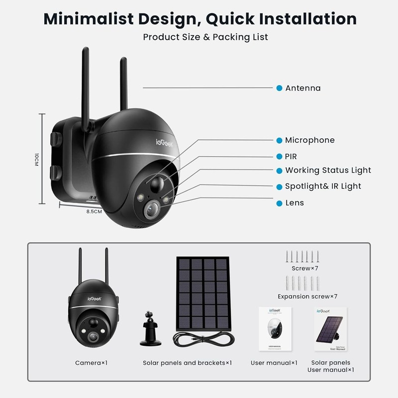 Wireless Outdoor Security Camera Solar Powered, 360° PTZ with Spotlight & Siren gallery