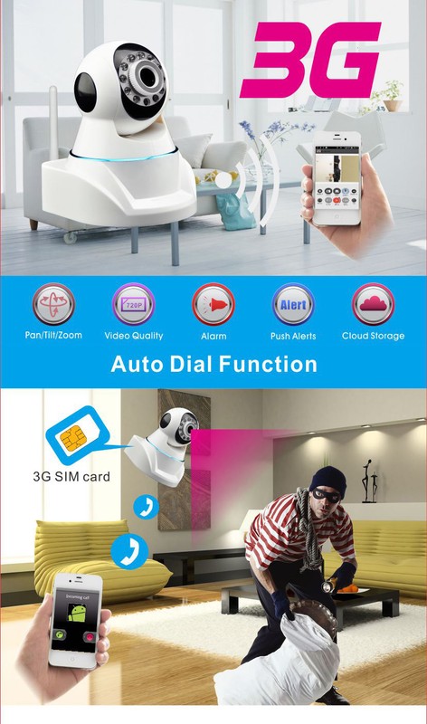 3G Wireless Security Camera GSM House Alarm System PIR Remote Monitoring phone gallery
