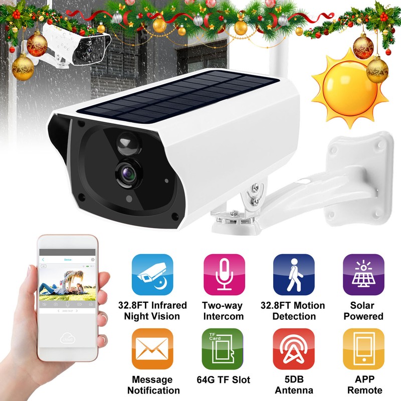 1080P Solar Powered WiFi IP Camera 2-Way Security Surveillance Camera Motion
