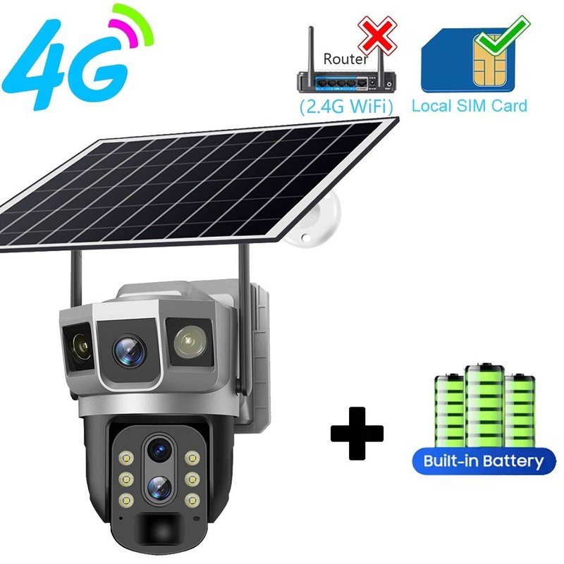 Solar Camera 3 Len 12MP Outdoor Wireless CCTV HD Night Vision Waterproof Monitor