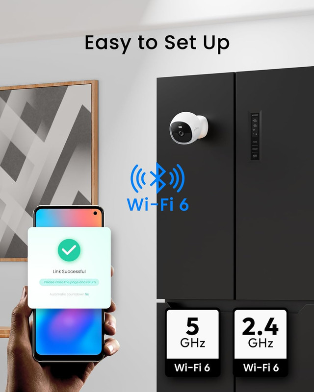 Wireless 2K Magnetic Indoor Security Camera, No Subscription, 8GB Storage gallery
