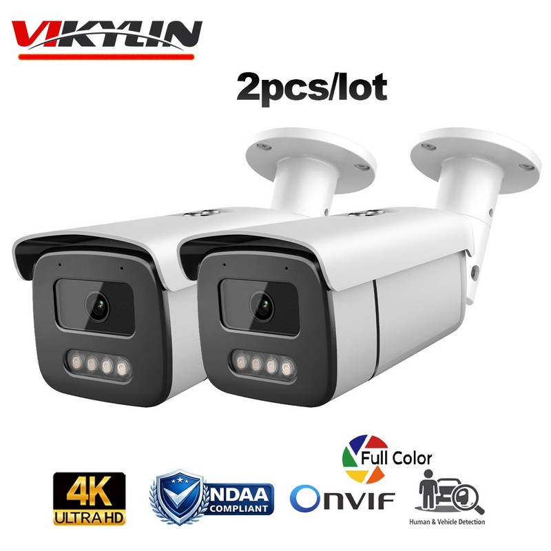 2pcs Vikylin 4K 8MP Full Color Security Camera Wired POE Onvif Microphone Bullet