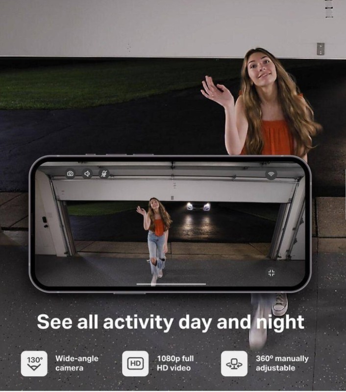 MyQ Smart Garage Camera Works With App, Magnetic Mount, HD 1080P, White Open Box gallery