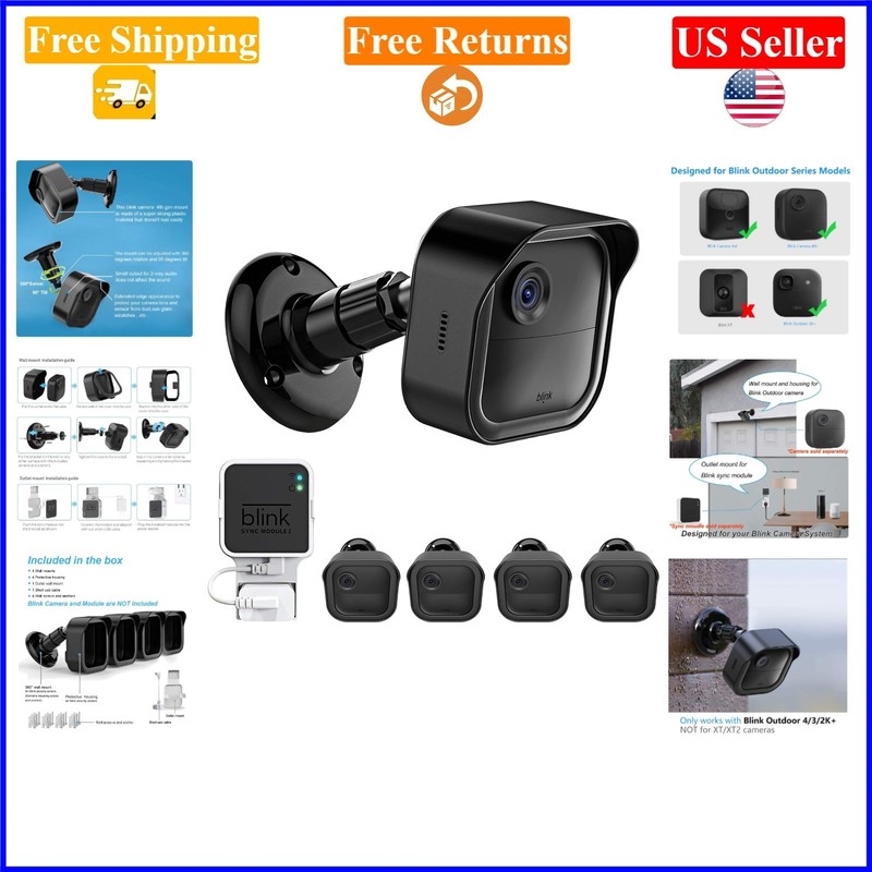 4-Pack Weatherproof Adjustable Mounts for Blink Outdoor Cameras, Black
