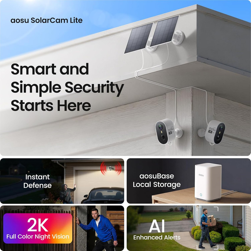 Wireless Solar Security Camera System - 4-Cam Kit, 2K HD, AI Detection gallery