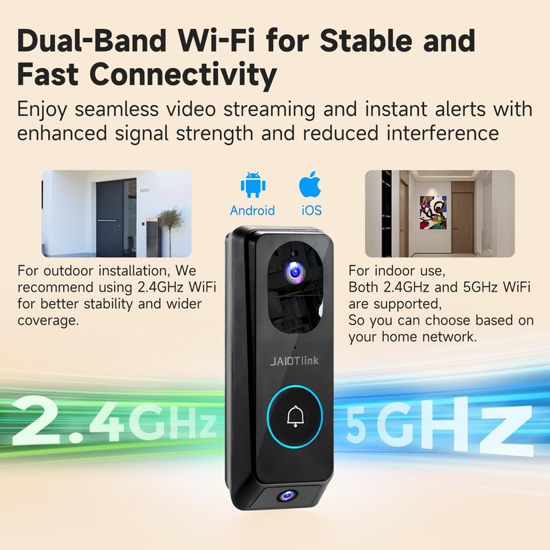 JAIOTlink 2K Dual Lens Video Doorbell Camera Wireless 2.4G/5G WIFI, Black gallery