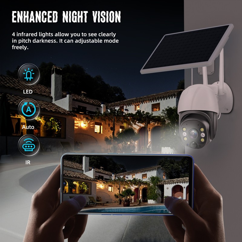 Wireless Solar Power WiFi Outdoor Home Security IP Camera Night Vision HD 2K gallery