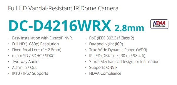 IDIS DC-D4216WRX2.8 2 Megapixel Network Dome Camera for Outdoor gallery