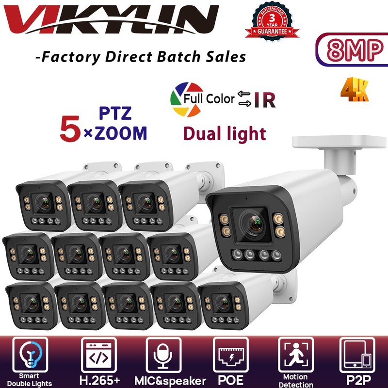 10PCS vikylinColor+IR Bullet 5xOptical Zoom POE 8MP PTZ Camera Onvif viewer
