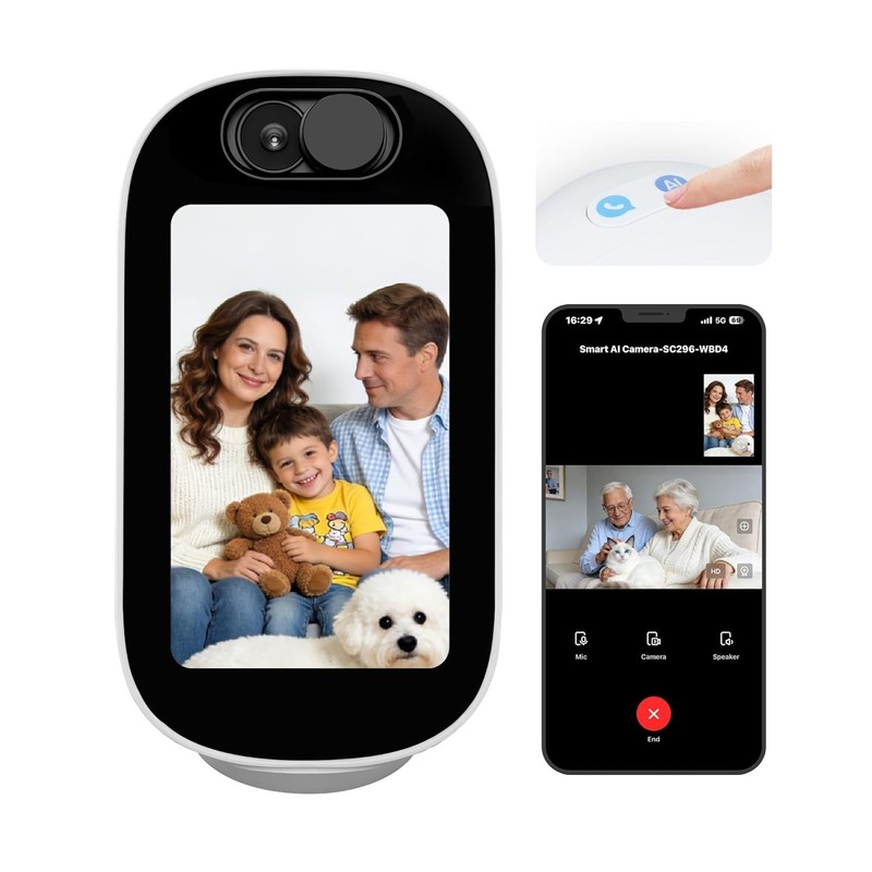 4MP Indoor Security Camera with 4″ Screen Baby Elderly Monitor AI Conversa