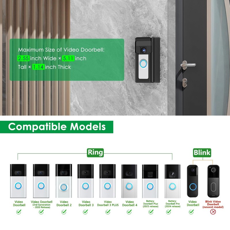 All-Metal Adhesive Video Doorbell Mount Compatible with Ring/Blink Wireless V... gallery