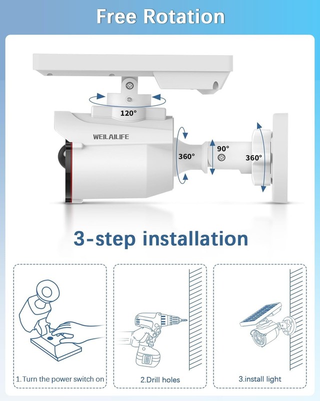 WEILAILIFE Solar Motion Sensor Simulated Cameras Outdoor Wireless Security Flood gallery
