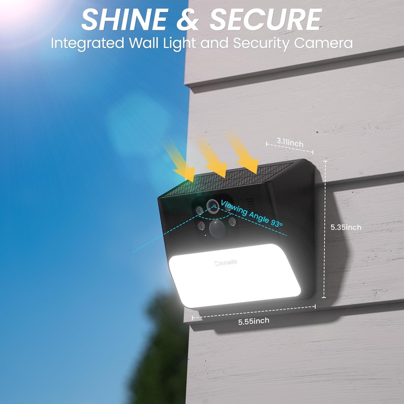 Cinnado Outdoor Camera Wireless-2.4G 2K Solar Wall Light Cameras for Black gallery