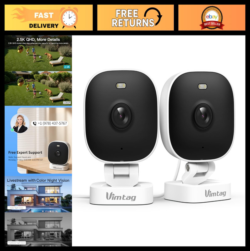2.5K Home Security Cameras – Indoor/Outdoor, Color Night Vision, 2-Way Audio, Mo