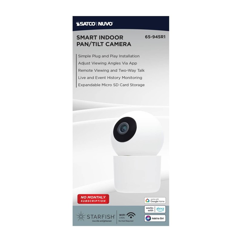 Satco 65-945R1 - Starfish SMART WiFi Indoor Pan & Tilt Camera - Night Vision gallery