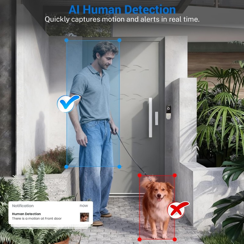 1080P Wireless Video Doorbell Camera with Receiver, AI Human Motion Detection... gallery