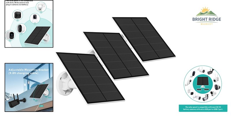 5W USB Solar Panel for Outdoor Security Camera with Adjustable Bracket, 3 Pack gallery