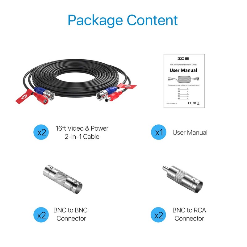 2 Pack 16ft 2-in-1 BNC Video Power Cables, 5M bnc 16 feet, 16FT gallery