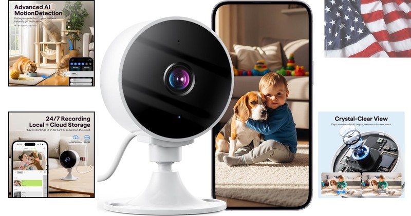 2K Wi-Fi Security Camera for Indoor Use with Remote App Control & Night Vision gallery