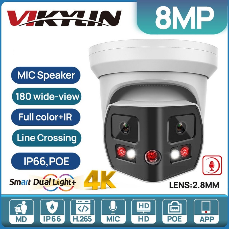 Vikylin 4K 8MP 180° Panoramic 8MP IP Camera MIC Speaker Full-color+IR Outdoor US