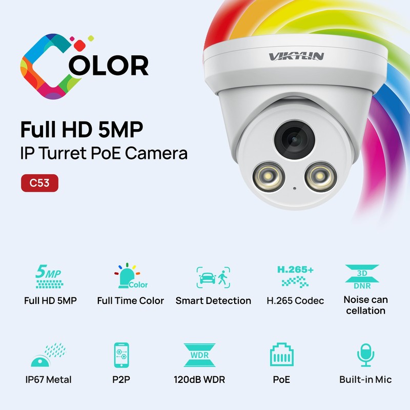 Vikylin 24H Color Ethernet 5MP Security POE Camera with remote view Onvif Turret gallery