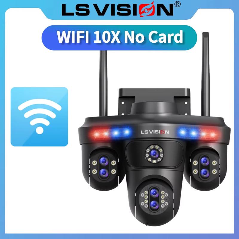 LS VISION 35MP Four Screens 10XZoom WiFi IP Camera Outdoor Three 360 PTZ Camera
