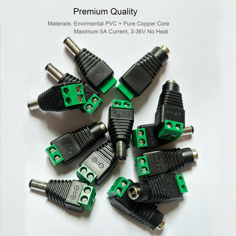 DAYKIT 10 Pairs 12V Male+Female 2.1x5.5MM DC Power Jack Plug 2.1x5.5MM, Black gallery