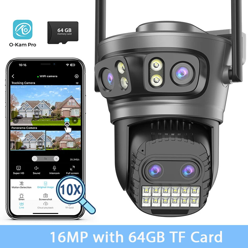 16MP Wifi IP Camera Three Screen AI Human Detection 4K 8MP Security Protection gallery
