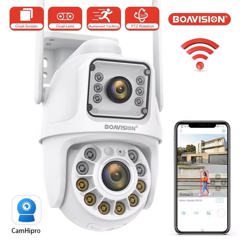 Dual Lens Linkage Security Camera Outdoor, Wireless Wifi PTZ Dual Screen Camera