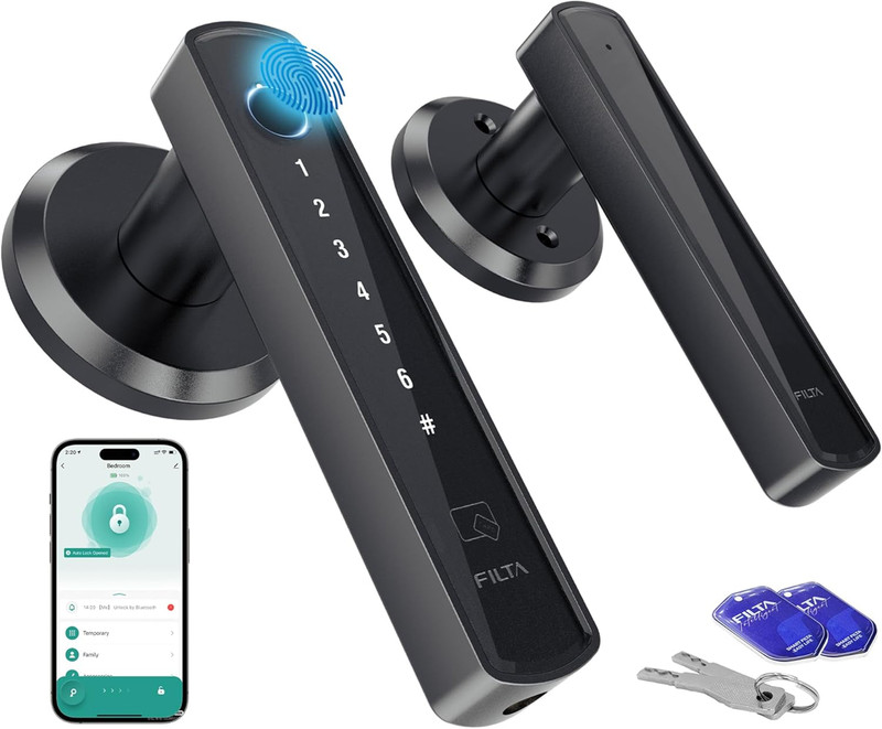 Smart Door Lock Fingerprint Keyless Entry Bluetooth App Control Black for Home gallery