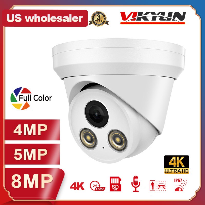 Vikylin 4K 8MP 5MP 4MP POE IP Camera Outdoor FULL COLOR LED Onvif Ethernet RTSP
