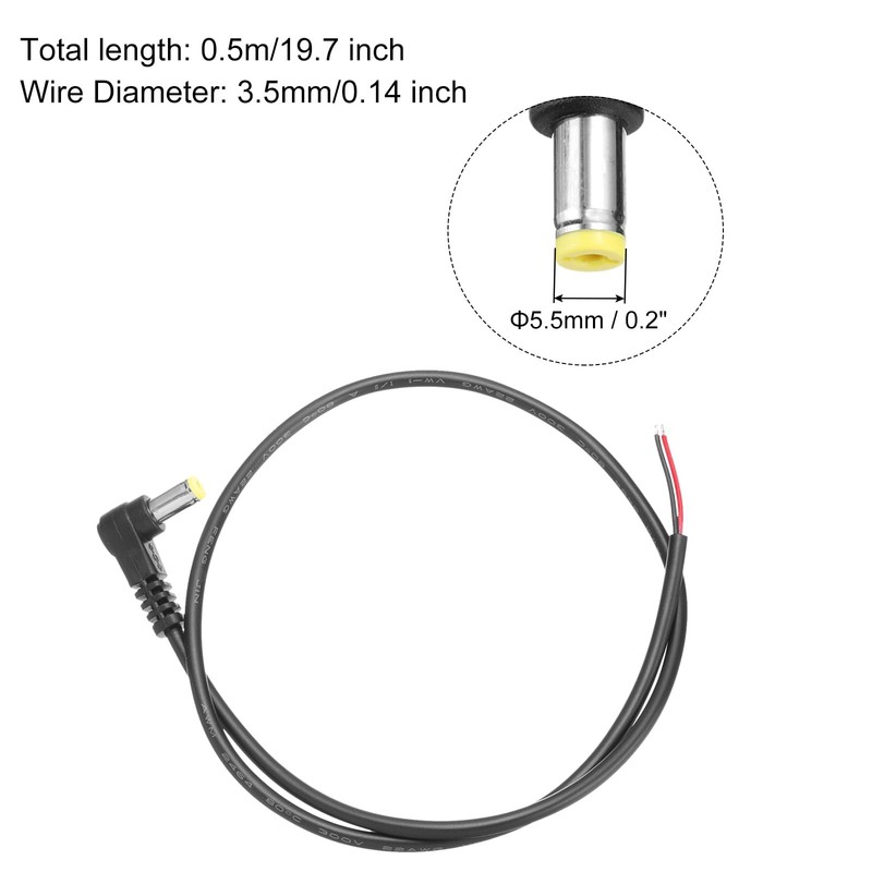MECCANIXITY 5pcs Replacement 5.5mm x 2.1mm Right Angle 90 Degree DC 0.5m gallery
