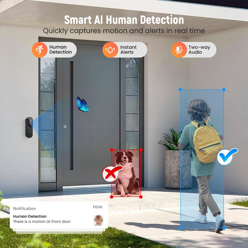 Smart Video Doorbell Camera Wireless, AI Human Detection and Instant Alerts, Nig gallery